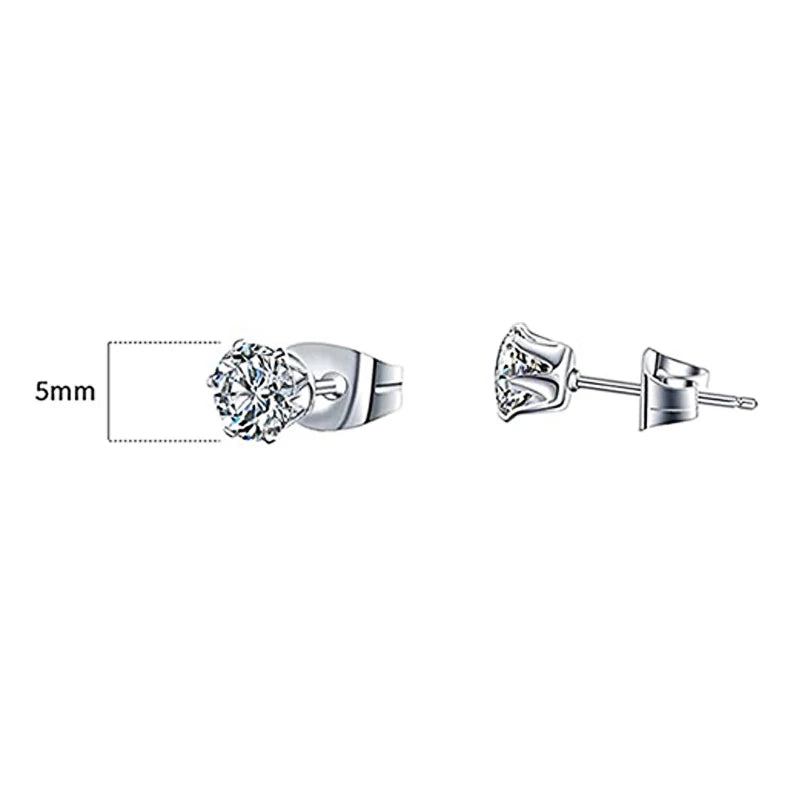 Minimalist Crystal Cubic Zirconia Stud Earrings for Women/Men 6 Claws Design Fashion Earrings Silver Color Hot Jewelry