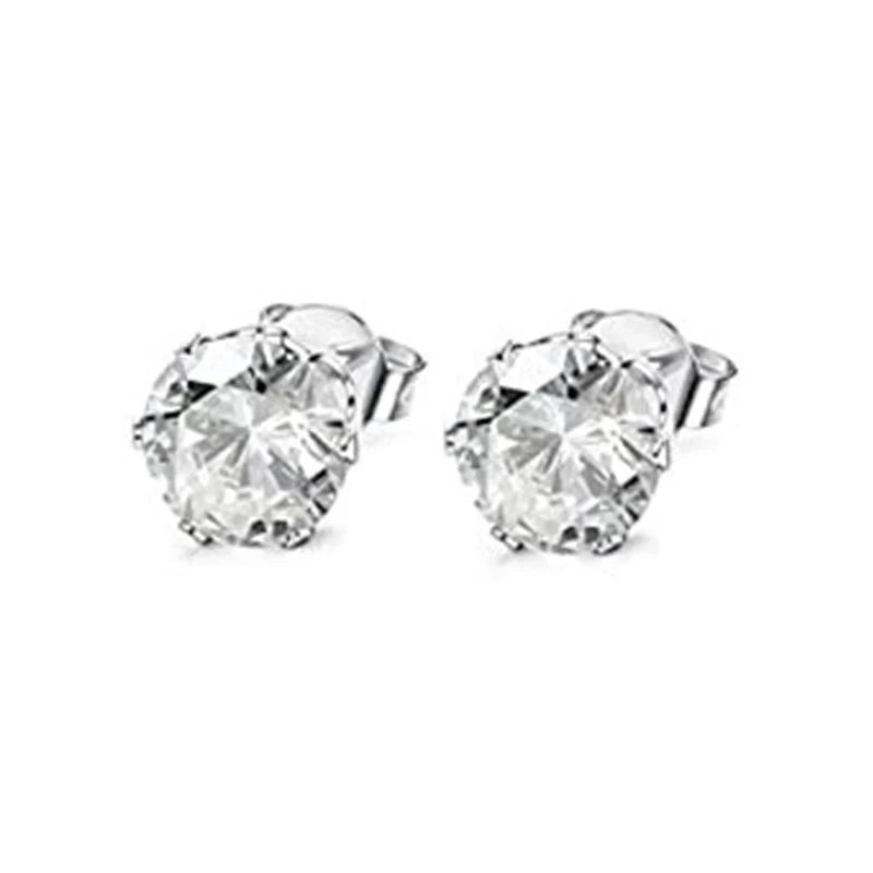Minimalist Crystal Cubic Zirconia Stud Earrings for Women/Men 6 Claws Design Fashion Earrings Silver Color Hot Jewelry