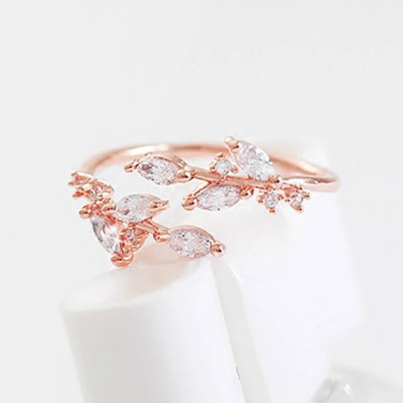 Exquisite Branch Adjustable Rings for Women Paved Dazzling CZ Stone Daily Wear Fashion Girls Finger Jewelry Birthday Gift