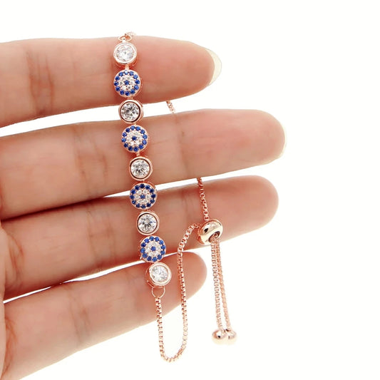 2025 New Mix 3 Color Gold Rose Silver Color 5Mm Sparking AAA+ Cz Evil Eye Link Chain Girl Women Turkish Jewelry Pave Cz Bracelet