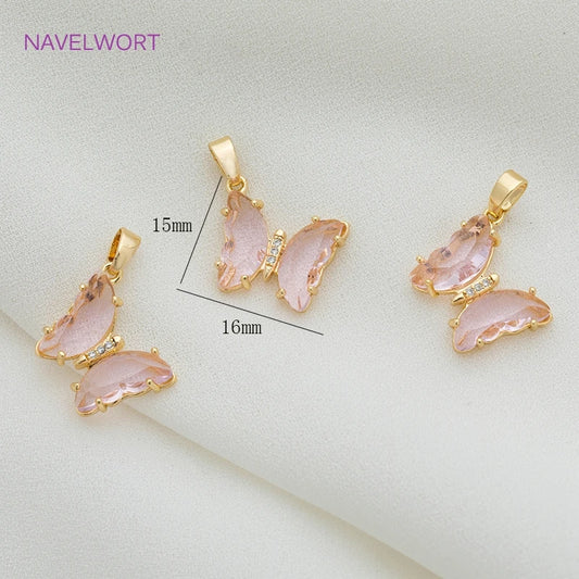 Jewelry Making Supplies Zircon Crystal Butterfly/Flower Shape Charms Pendants for Necklace Making Accessories