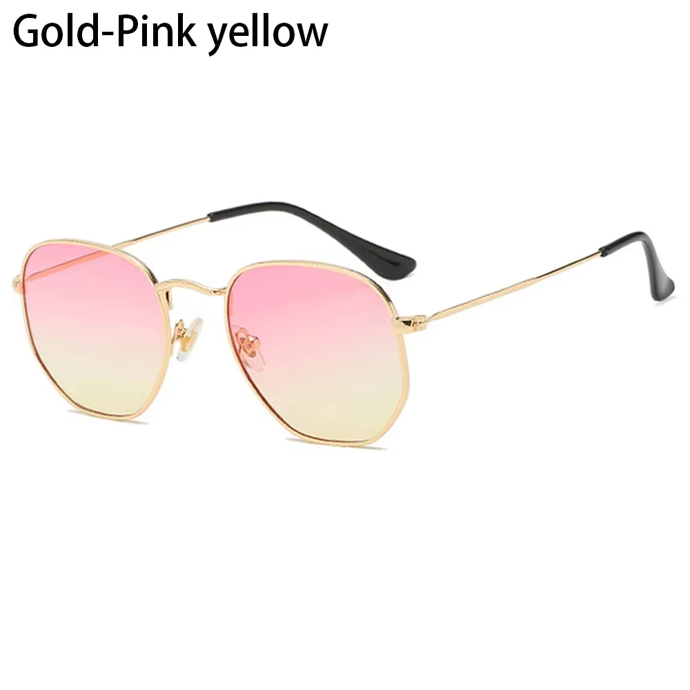 1Pc Small Square Sunglasses for Men Women Polygon Mirrored Lens Sun Glasses Driving Eyewear Fashion Metal Frame Glasses UV400