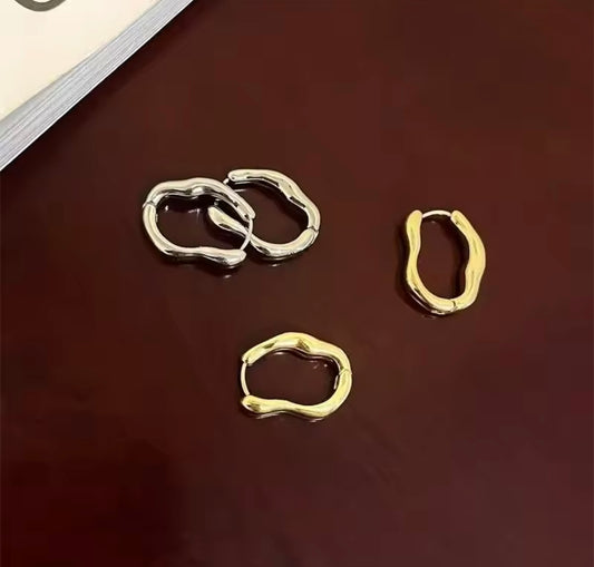 MINOA Gold & Silver Irregular Geometric Metallic Hoop Earrings for Women