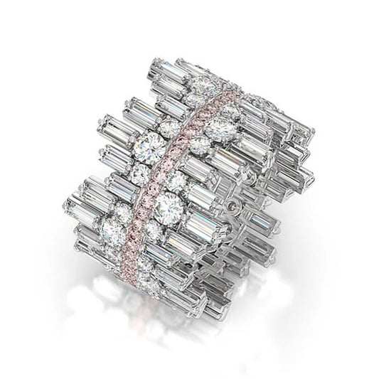 Gorgeous Silver Color Cubic Zirconia Wedding Party Ring for Women Personality Irregularity Design Trendy Jewelry Size6-10