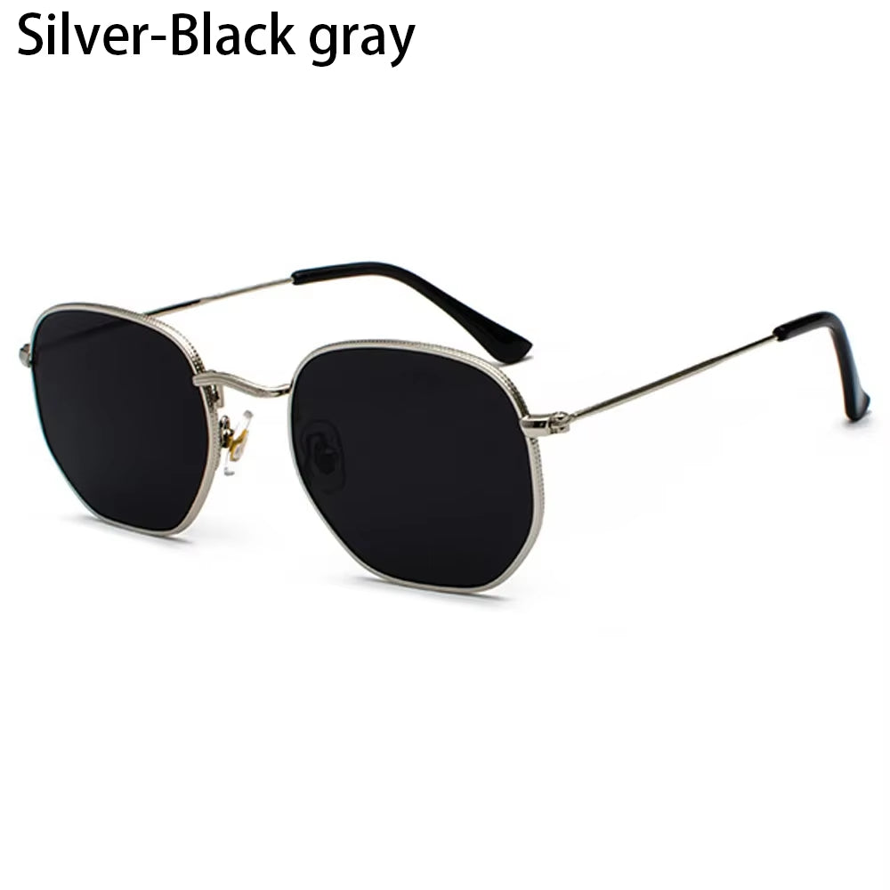 1Pc Small Square Sunglasses for Men Women Polygon Mirrored Lens Sun Glasses Driving Eyewear Fashion Metal Frame Glasses UV400