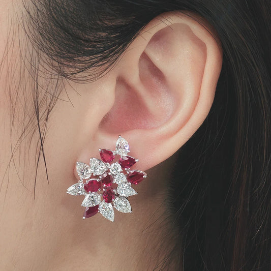 Sparkling Red Cubic Zirconia Stud Earrings for Women Temperament Elegant Female Engagement Wedding Earring Party Jewelry