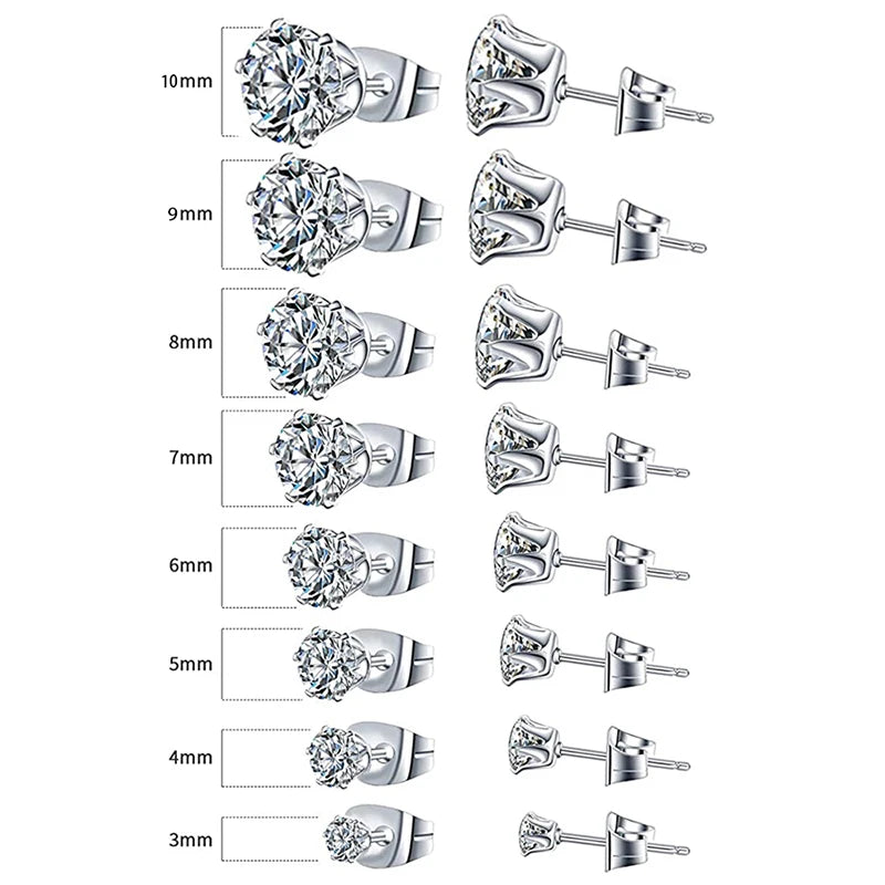 Minimalist Crystal Cubic Zirconia Stud Earrings for Women/Men 6 Claws Design Fashion Earrings Silver Color Hot Jewelry