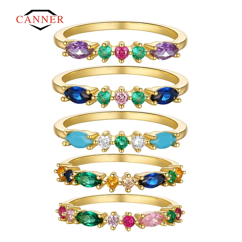 Sky Blue Turquoise Purple Zircon 925 Sterling Silver 18K Gold Plated Rings for Women Girls Fine Jewelry Anillos Gifts