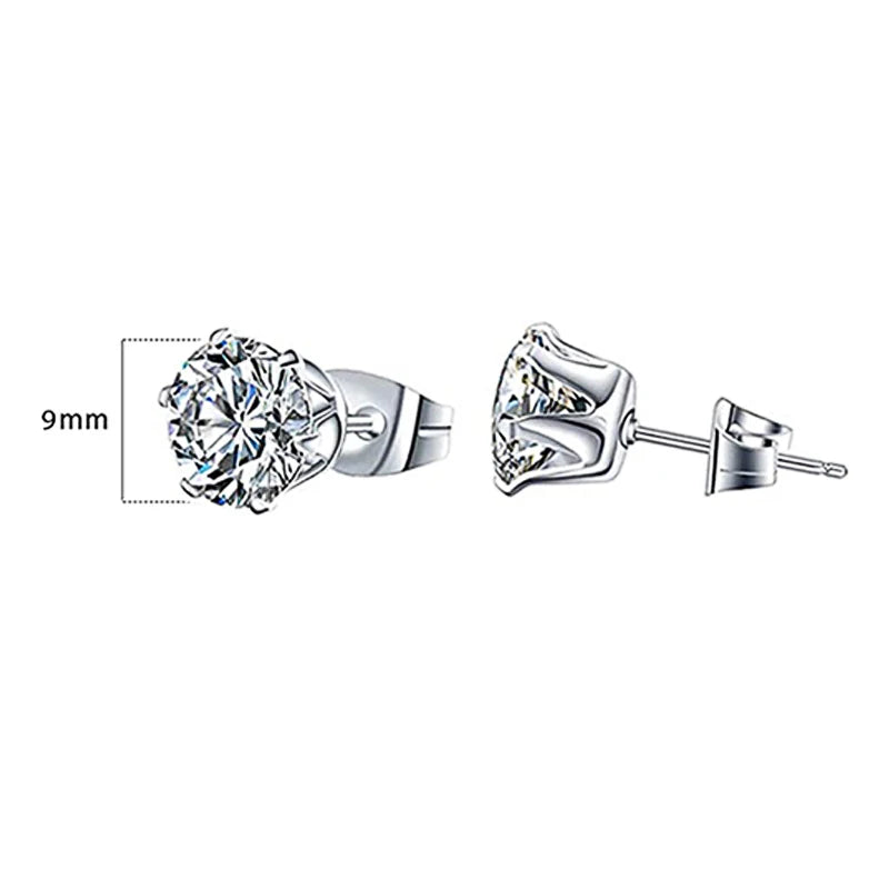Minimalist Crystal Cubic Zirconia Stud Earrings for Women/Men 6 Claws Design Fashion Earrings Silver Color Hot Jewelry