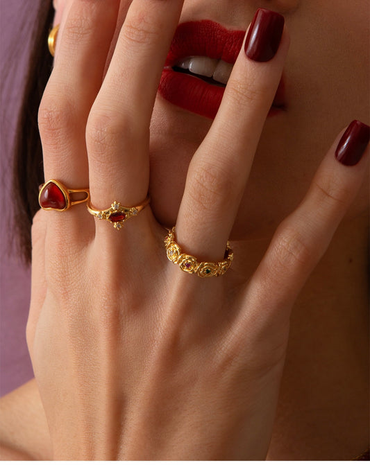 MINOA Vintage Gold Flower Ring with Multicolor Gemstones – Bold, Playful, Elegant