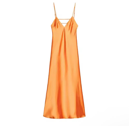 MINOA Satin V-Neck Spaghetti Strap Dresses