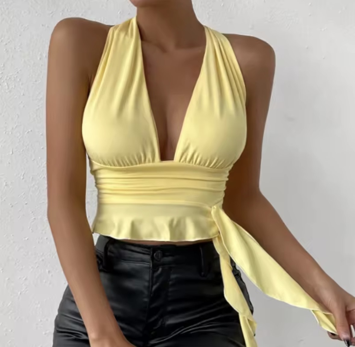 MINOA  Deep V-Neck Ruched Top