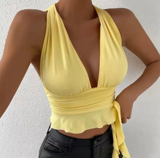 MINOA  Deep V-Neck Ruched Top