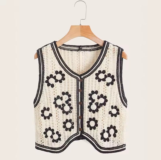 MINOA Women's See-Through Crochet Button Cardigan