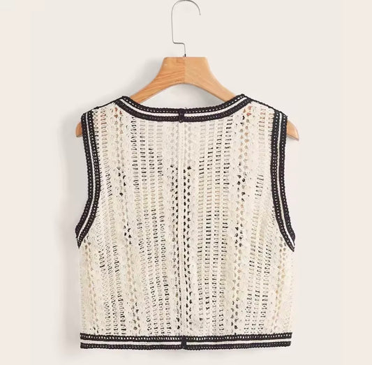 MINOA Women's See-Through Crochet Button Cardigan
