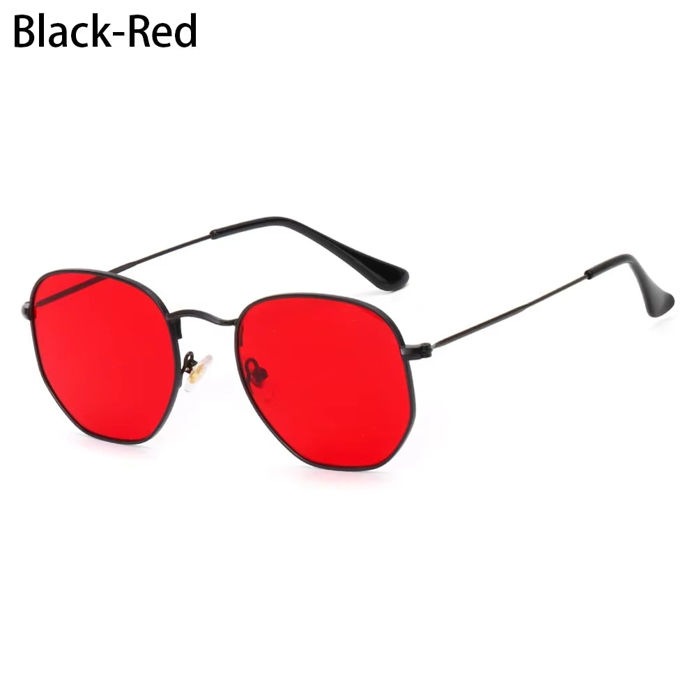 1Pc Small Square Sunglasses for Men Women Polygon Mirrored Lens Sun Glasses Driving Eyewear Fashion Metal Frame Glasses UV400