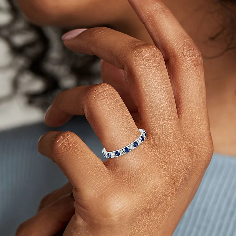 round Thin Rings with Blue/White CZ Stone for Women Simple Stylish Accessories Daily Wear Exquisite Girls Rings Jewelry