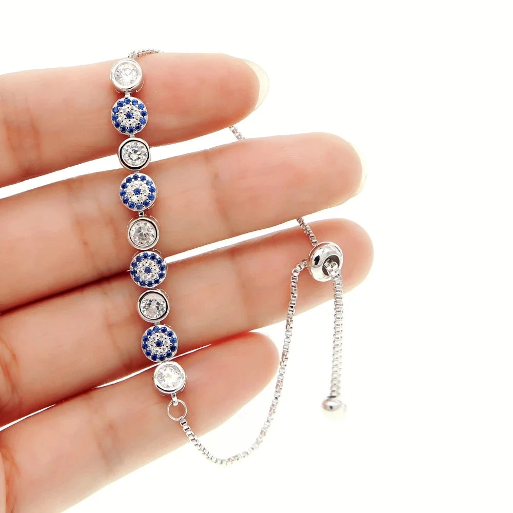 2025 New Mix 3 Color Gold Rose Silver Color 5Mm Sparking AAA+ Cz Evil Eye Link Chain Girl Women Turkish Jewelry Pave Cz Bracelet