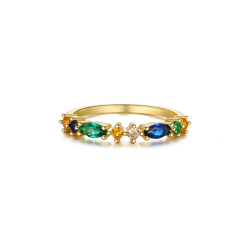 Sky Blue Turquoise Purple Zircon 925 Sterling Silver 18K Gold Plated Rings for Women Girls Fine Jewelry Anillos Gifts