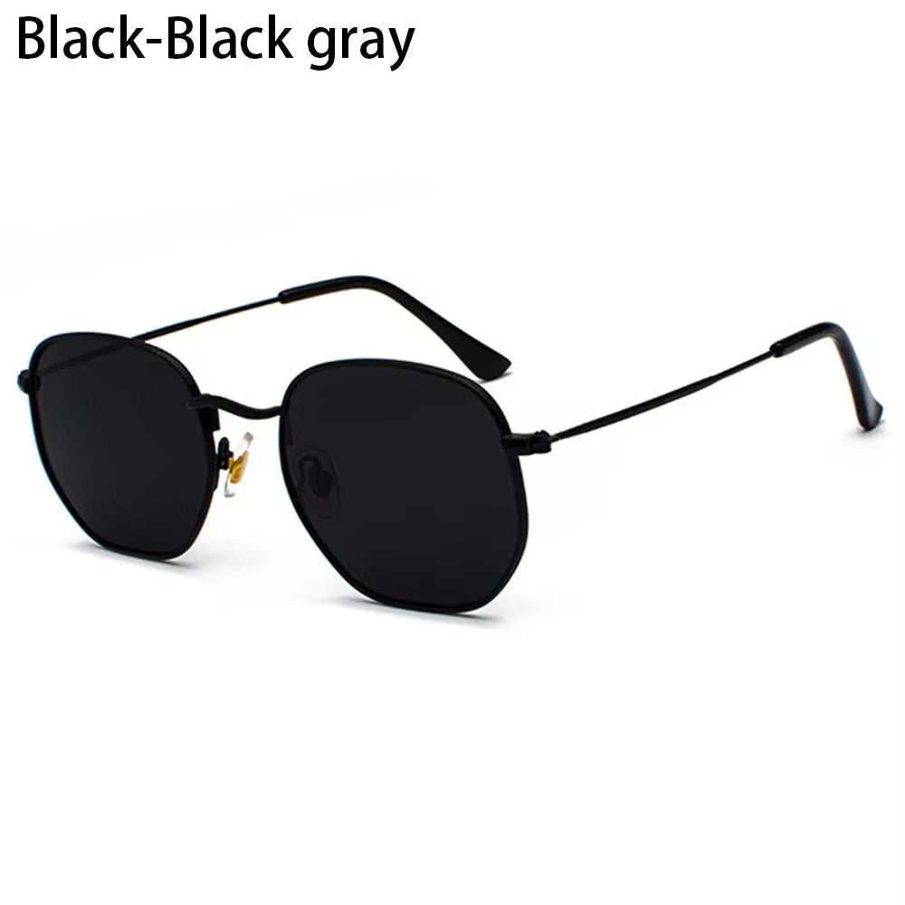 1Pc Small Square Sunglasses for Men Women Polygon Mirrored Lens Sun Glasses Driving Eyewear Fashion Metal Frame Glasses UV400