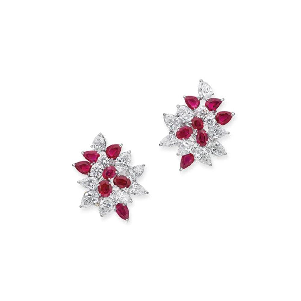 Sparkling Red Cubic Zirconia Stud Earrings for Women Temperament Elegant Female Engagement Wedding Earring Party Jewelry