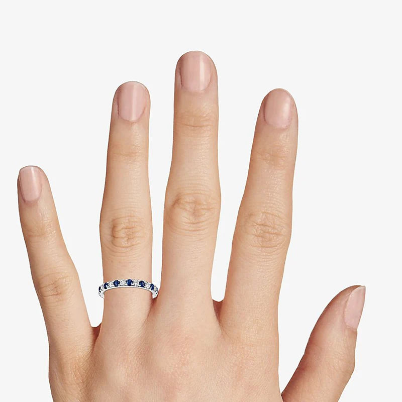 round Thin Rings with Blue/White CZ Stone for Women Simple Stylish Accessories Daily Wear Exquisite Girls Rings Jewelry