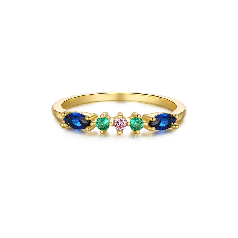 Sky Blue Turquoise Purple Zircon 925 Sterling Silver 18K Gold Plated Rings for Women Girls Fine Jewelry Anillos Gifts