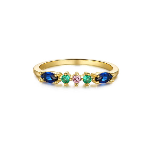 Sky Blue Turquoise Purple Zircon 925 Sterling Silver 18K Gold Plated Rings for Women Girls Fine Jewelry Anillos Gifts