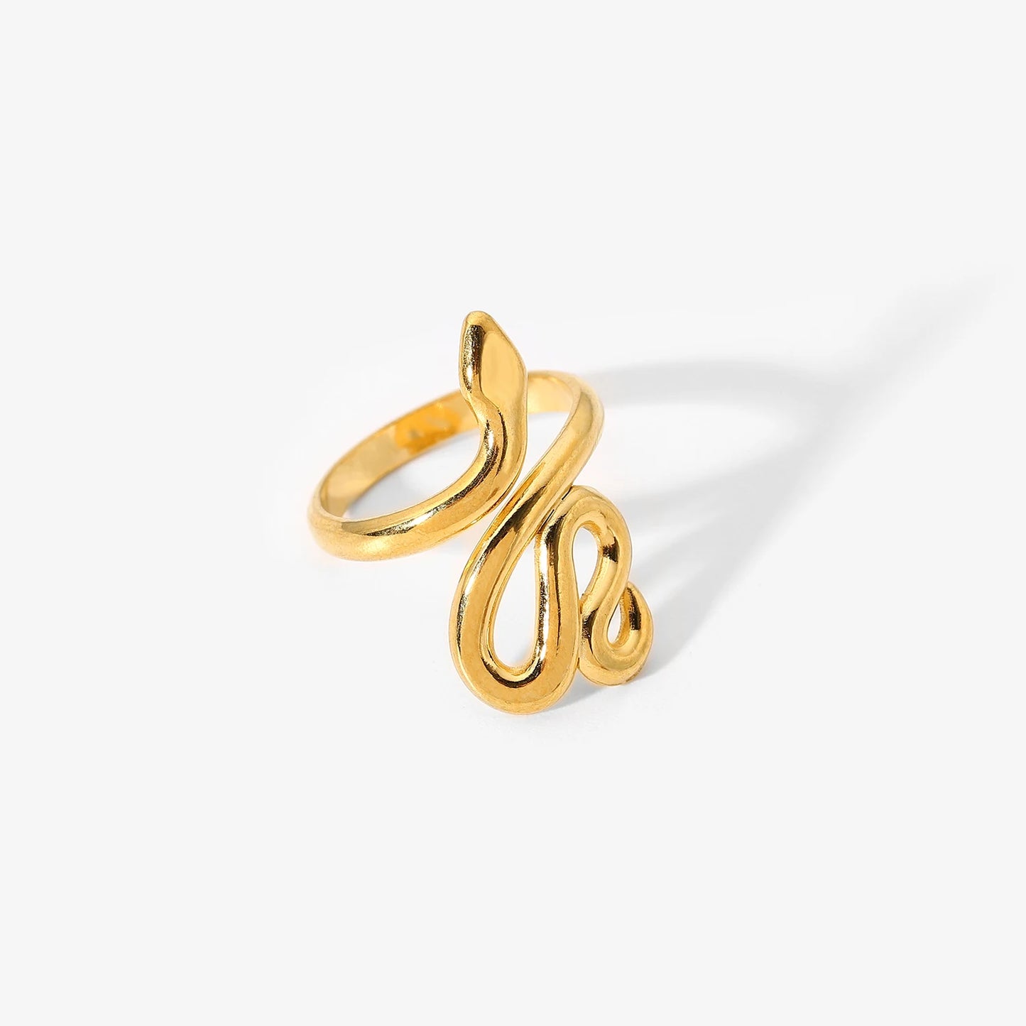 18K Gold Plated Stainless Steel Geometric Heart Snake Shape Finger Rings for Women Adjustable Open Design Jewelry Rings