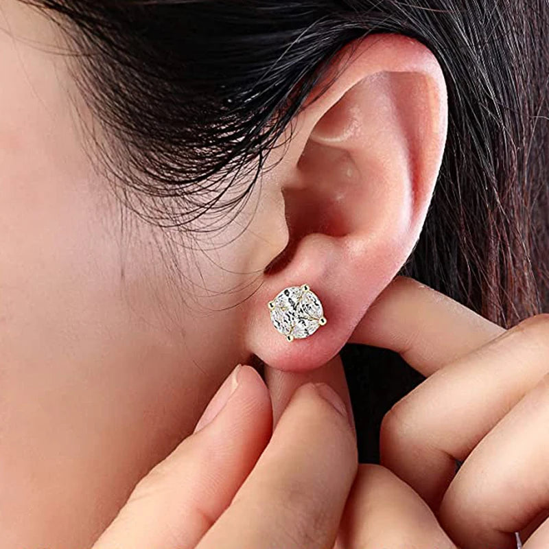 Dainty Gold Color Stud Earrings for Men/Women Inlaid Dazzling Cubic Zirconia Daily Wear Fashion Couple Earrings Jewelry