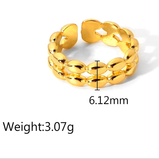 Uworld Vintage 18K Gold Malachite Statement Open Ring Waterproof 18K PVD Gold Plated Stainless Steel Bague Femme Acier Inoxydabl