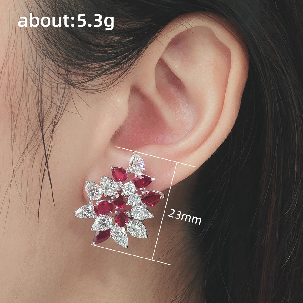 Sparkling Red Cubic Zirconia Stud Earrings for Women Temperament Elegant Female Engagement Wedding Earring Party Jewelry