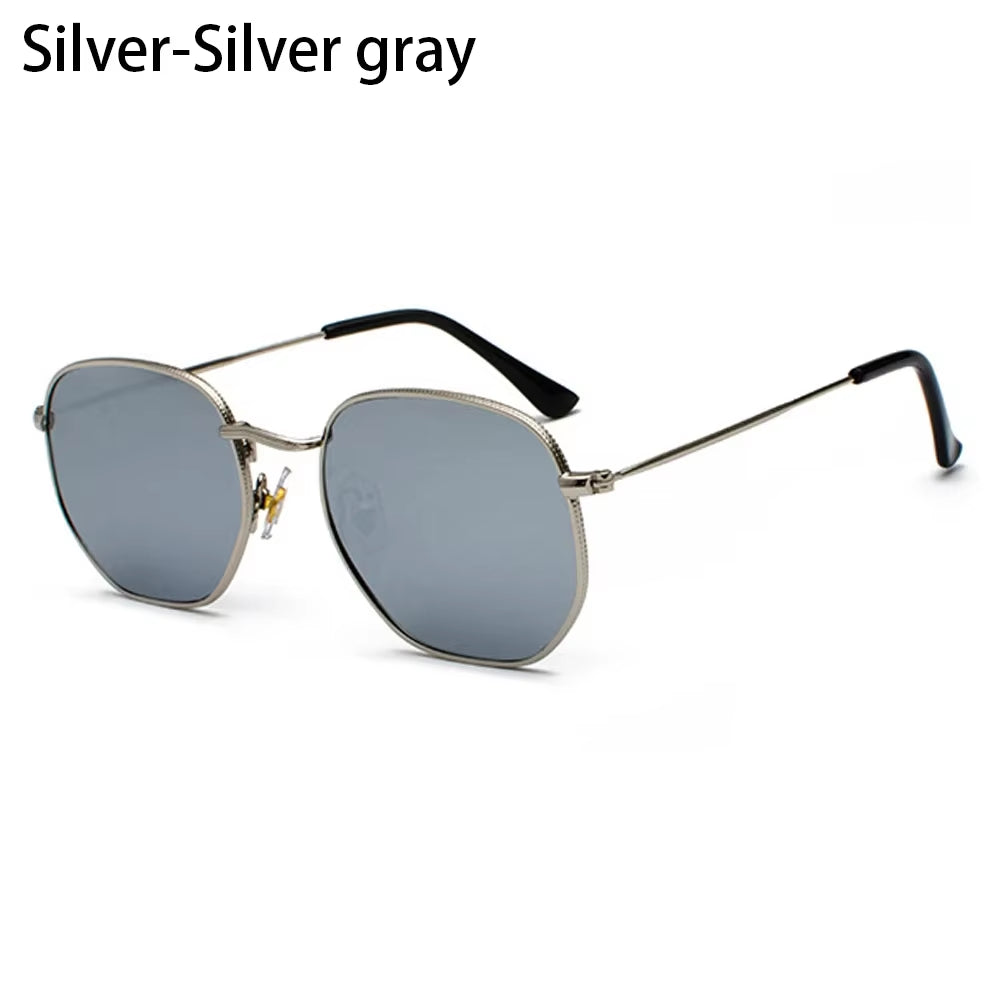 1Pc Small Square Sunglasses for Men Women Polygon Mirrored Lens Sun Glasses Driving Eyewear Fashion Metal Frame Glasses UV400