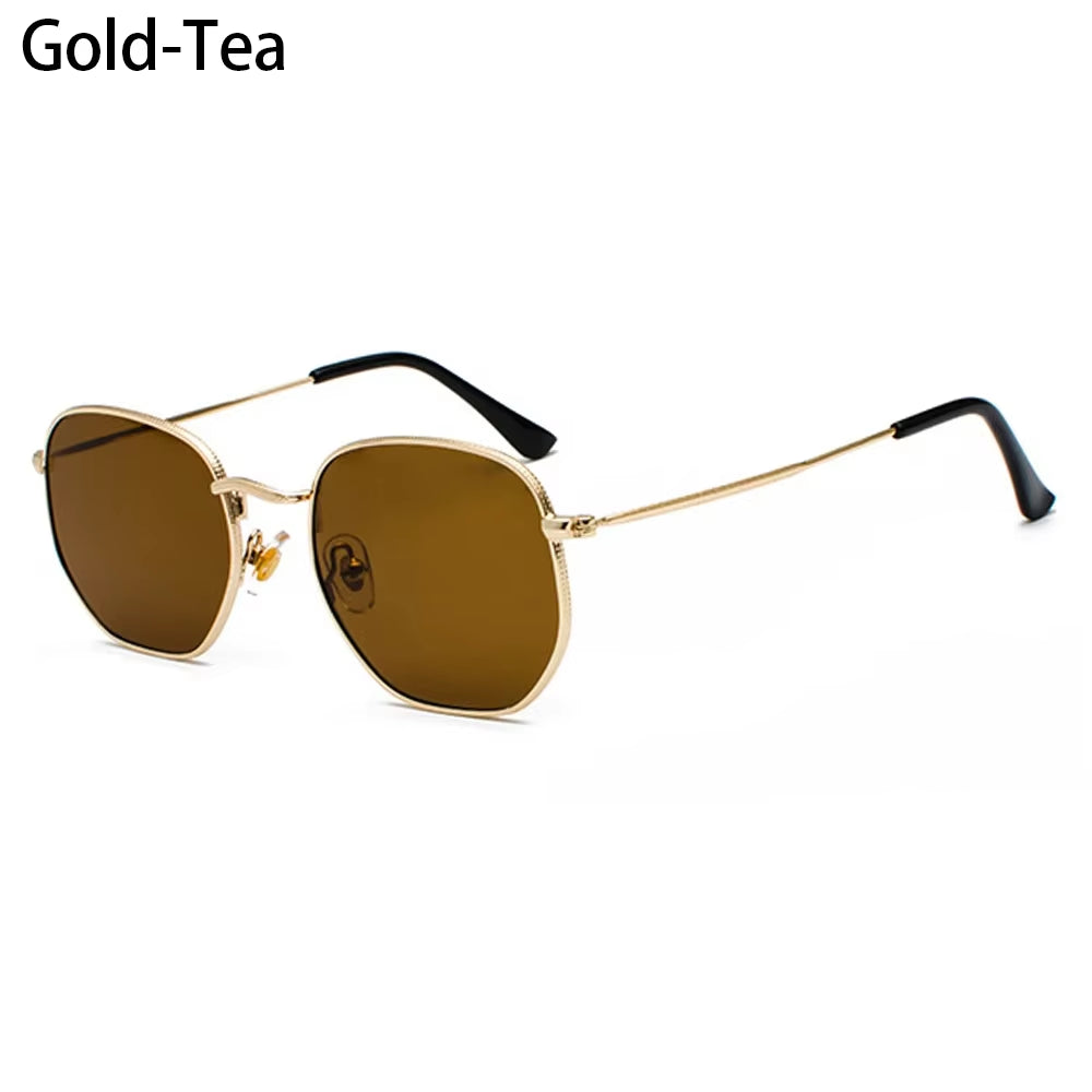 1Pc Small Square Sunglasses for Men Women Polygon Mirrored Lens Sun Glasses Driving Eyewear Fashion Metal Frame Glasses UV400