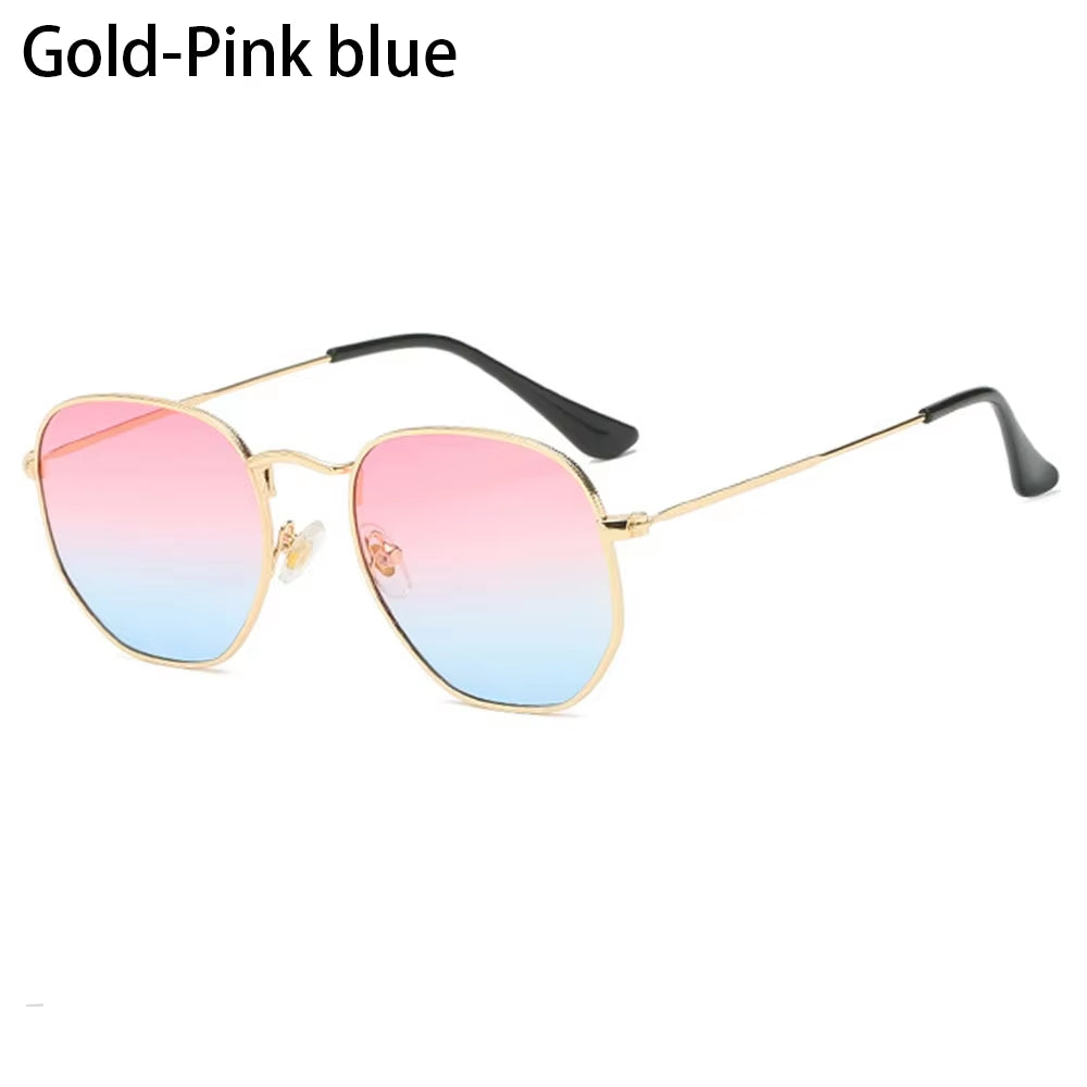 1Pc Small Square Sunglasses for Men Women Polygon Mirrored Lens Sun Glasses Driving Eyewear Fashion Metal Frame Glasses UV400