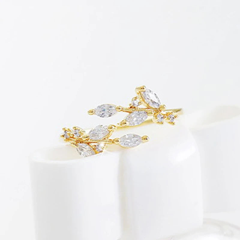 Exquisite Branch Adjustable Rings for Women Paved Dazzling CZ Stone Daily Wear Fashion Girls Finger Jewelry Birthday Gift