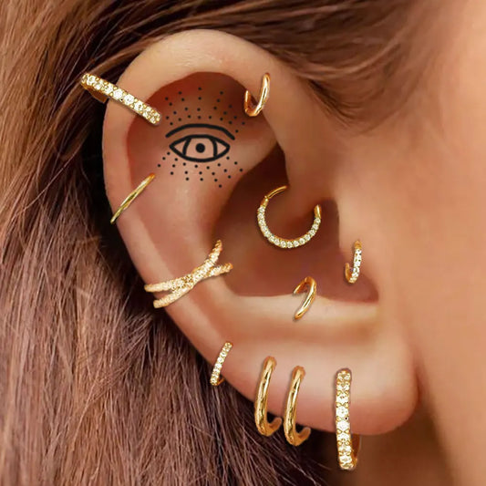 Stainless Steel Hoop Piercing Earring for Women Zircon CZ Cartilage Piercing Helix Daith Conch Tragus Rook Lobe Ear Ring Jewelry