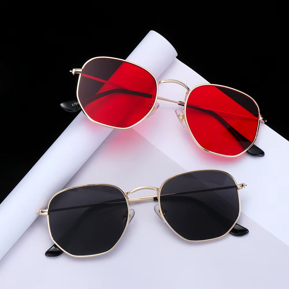 1Pc Small Square Sunglasses for Men Women Polygon Mirrored Lens Sun Glasses Driving Eyewear Fashion Metal Frame Glasses UV400