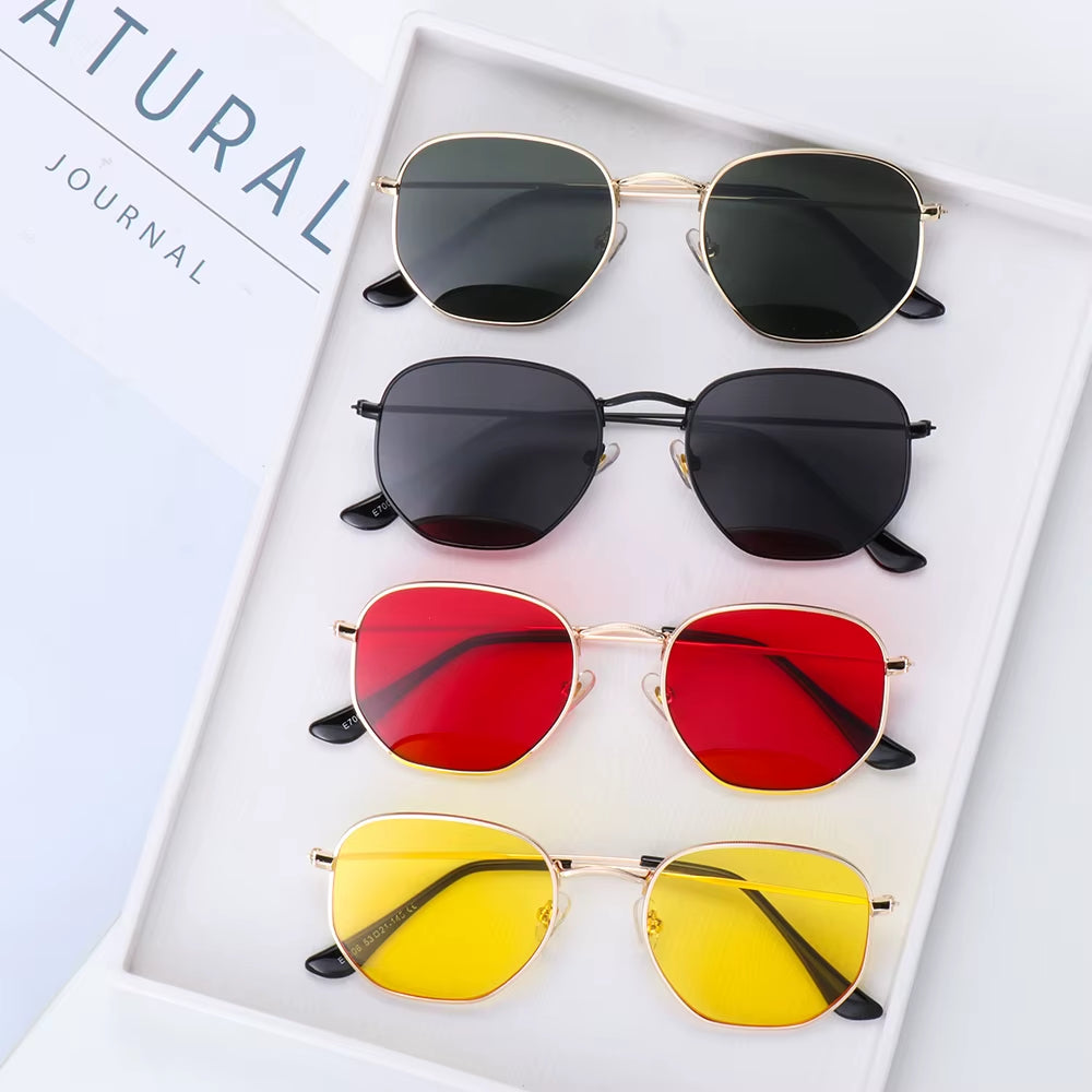 1Pc Small Square Sunglasses for Men Women Polygon Mirrored Lens Sun Glasses Driving Eyewear Fashion Metal Frame Glasses UV400
