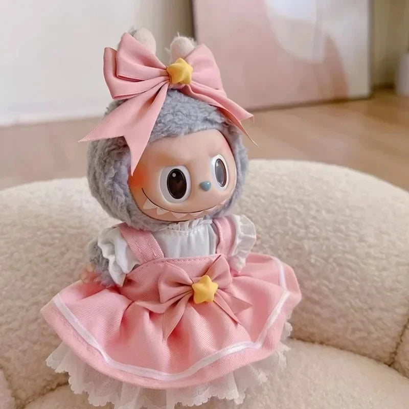 Hot Original 17Cm Labubu Doll Clothes Heartbeat Macaron Baby Pendant Clothes Enamel Face Clothes Cartoon Replacement Decor Gifts