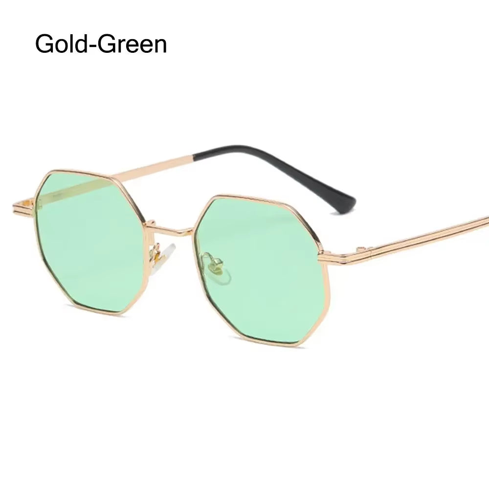 1Pc Small Square Sunglasses for Men Women Polygon Mirrored Lens Sun Glasses Driving Eyewear Fashion Metal Frame Glasses UV400