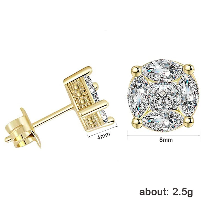 Dainty Gold Color Stud Earrings for Men/Women Inlaid Dazzling Cubic Zirconia Daily Wear Fashion Couple Earrings Jewelry