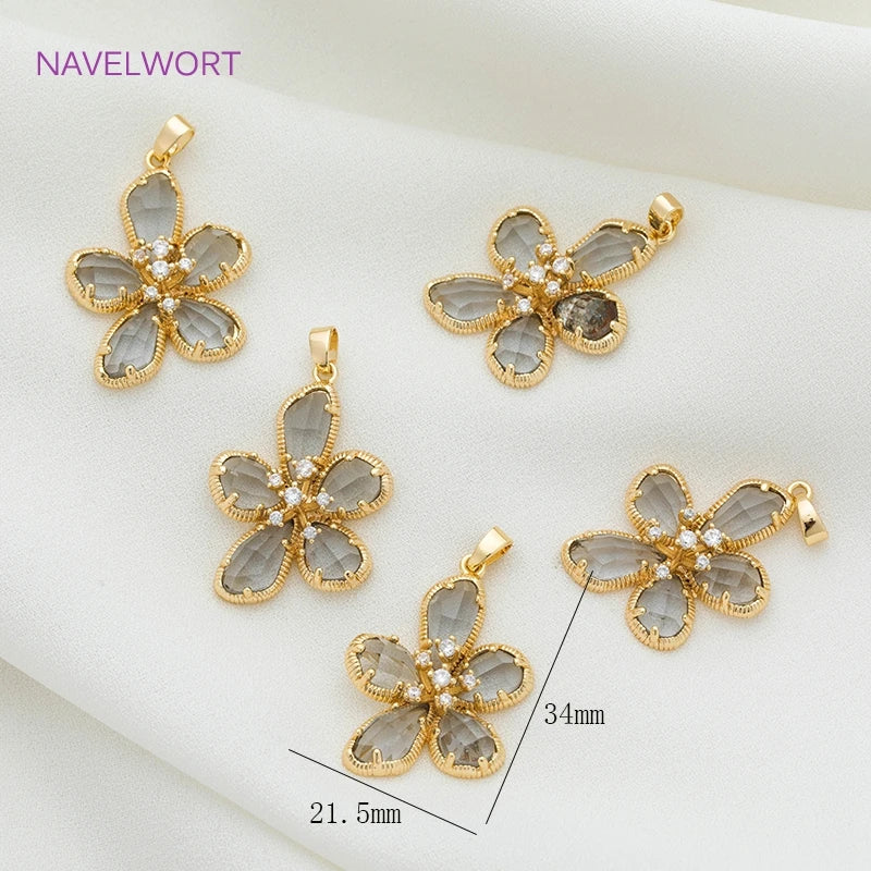 Jewelry Making Supplies Zircon Crystal Butterfly/Flower Shape Charms Pendants for Necklace Making Accessories